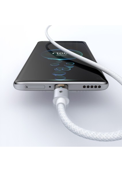 CA-6892 Usb-A - Type-C Şeffaf Kablo Şarj Işığı Ile Beyaz