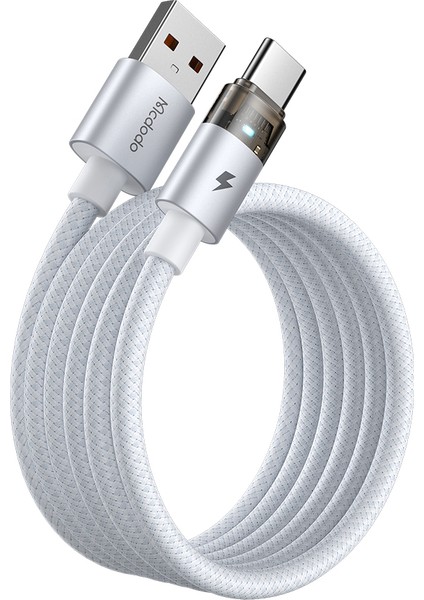 CA-6892 Usb-A - Type-C Şeffaf Kablo Şarj Işığı Ile Beyaz
