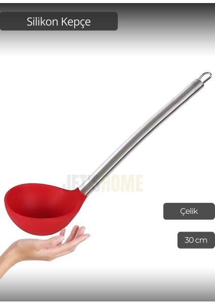 Silikon Kepçe Paslanmaz Saplı Servis Kepçesi Kırmızı 30 cm fiyatları
