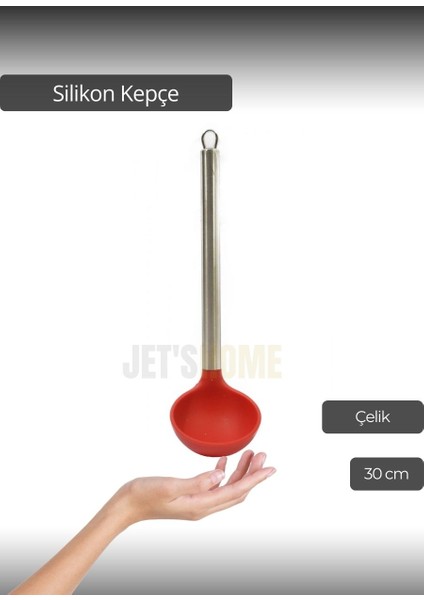 Silikon Kepçe Paslanmaz Saplı Servis Kepçesi Kırmızı 30 cm modelleri