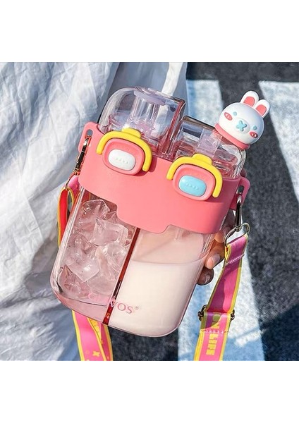 Pipetler ile Çocuk Şişesi Sevimli Ket Sütü Yaz Taşınabilir Çift Içecek Karikatür Karikatür Spor Taşınabilir Şişe-Sarı Büyük 780ML (Yurt Dışından)