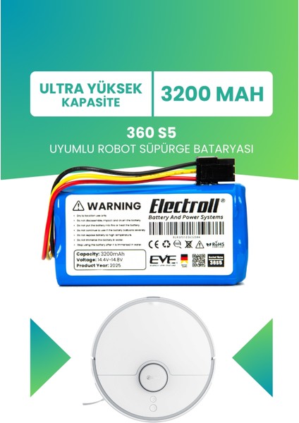 360 S5 Batarya (ULTRA YÜKSEK KAPASİTE) 3200mah Pil Akıllı Robot Süpürge Batarya Değişimi