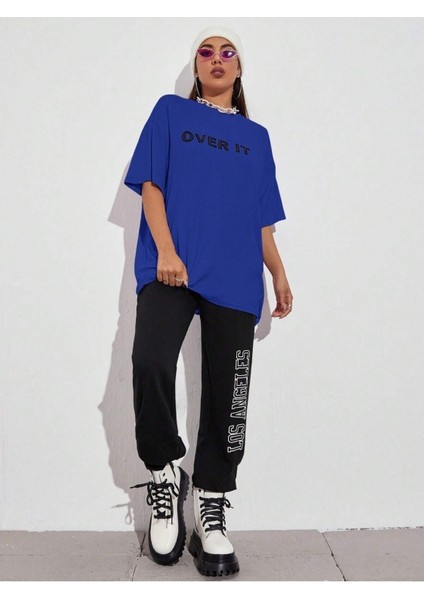 Kadın / Kız Over It Baskılı Oversize T-Shirt Salaş Boyfirend fiyatları