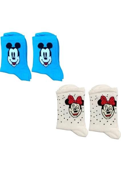 2'Li Set Mickey Mouse Ve Mini Mouse Pamuklu Kolej Çorap