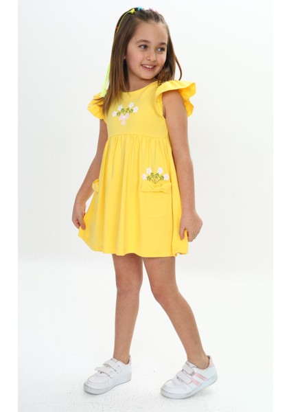 Kız Çocuk Cepli Çiçek Baskılı Elbise fiyatları