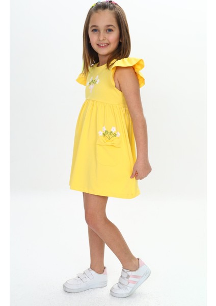 Kız Çocuk Cepli Çiçek Baskılı Elbise modelleri