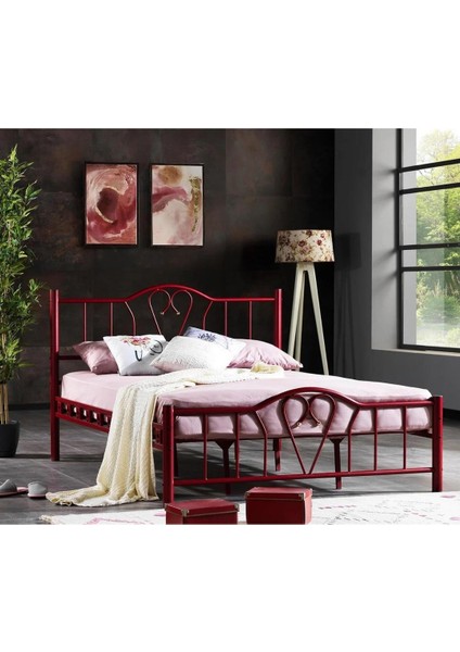 Orkide Tek Kişilik Ferforje Bordo Metal Karyola 120 x 200