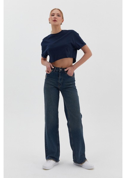 Taşlanmış Boru Paça Jean Pantolon