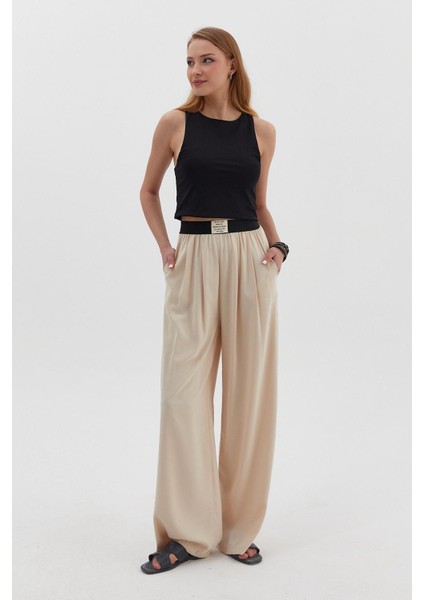 Beli Lastikli Palazzo Saten Pantolon