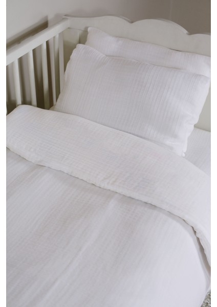 Muslin Bebek Nevresim Takımı 2 Yastık Kılıfı, Nevresim, Lastikli Çarşaf - Pamuk