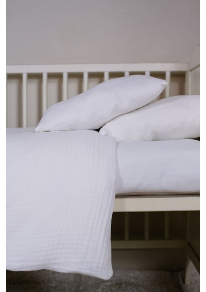 Muslin Bebek Nevresim Takımı 2 Yastık Kılıfı, Nevresim, Lastikli Çarşaf - Pamuk