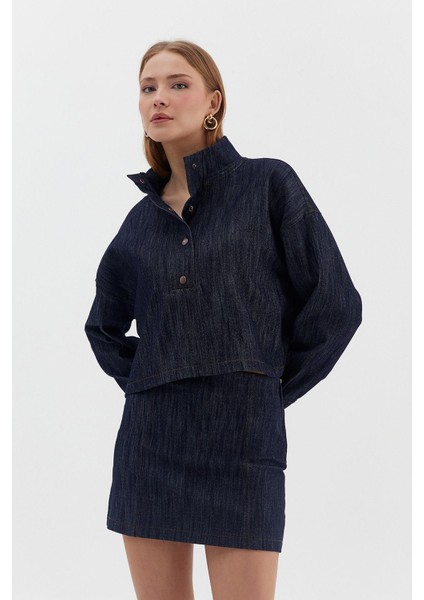 Fermuarlı Jean Mini Etek