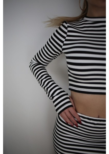 Basic Düz Renk Maxi Etek Crop Kazak Takım