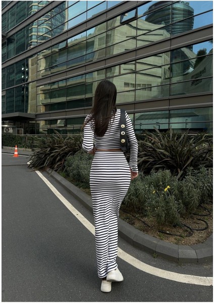 Basic Düz Renk Maxi Etek Crop Kazak Takım