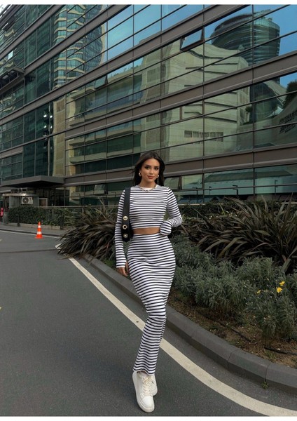Basic Düz Renk Maxi Etek Crop Kazak Takım