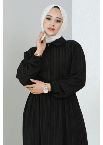 Lara Kumaş Yarım Düğmeli Kadın Elbise - Siyah / E0121 fırsatları