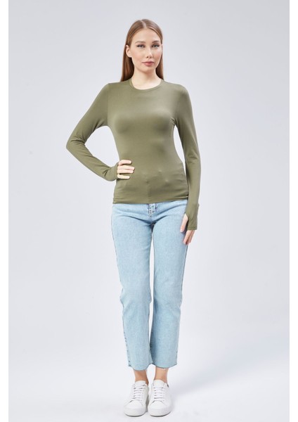 Basic Bisiklet Yaka Uzun Kollu Slim Fit Kadın Body T-Shirt fiyatları