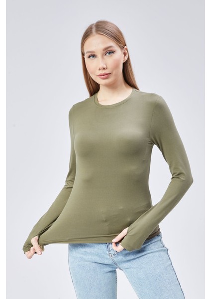 Basic Bisiklet Yaka Uzun Kollu Slim Fit Kadın Body T-Shirt modelleri