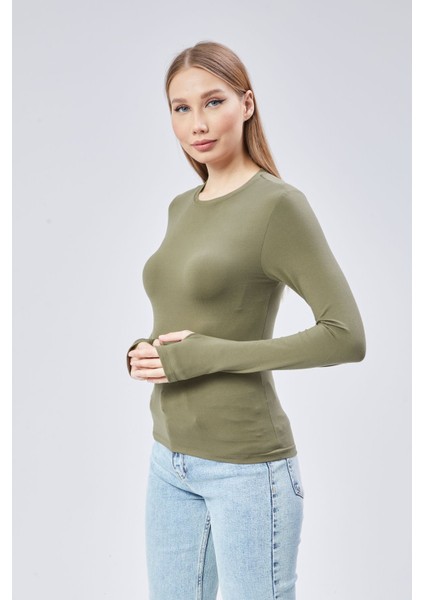 Basic Bisiklet Yaka Uzun Kollu Slim Fit Kadın Body T-Shirt fırsatları