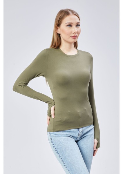 Basic Bisiklet Yaka Uzun Kollu Slim Fit Kadın Body T-Shirt indirimleri