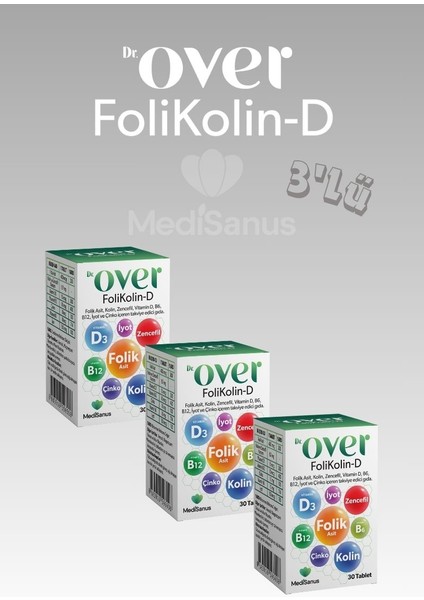3 Li Folikolin-D Multivitamin Folikasit,kolin,zencefil,vit D,B6,B12,İYOT Çinko Içeren Gıda Takviyesi