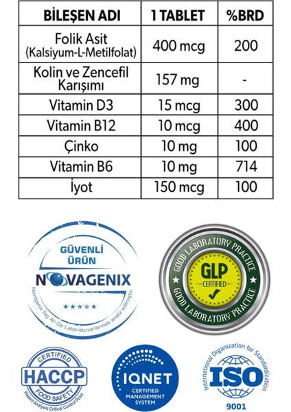 3 Li Folikolin-D Multivitamin Folikasit,kolin,zencefil,vit D,B6,B12,İYOT Çinko Içeren Gıda Takviyesi