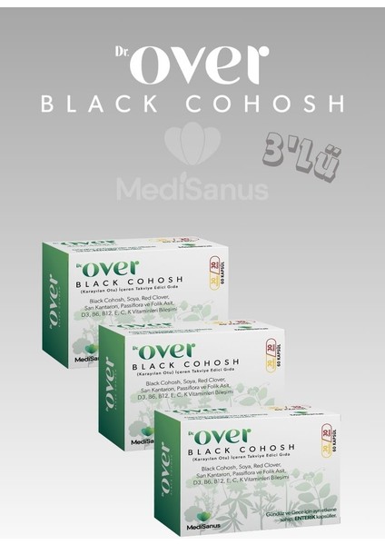 3'lü Black Cohosh Takviye Edici Gıda 30 Gece - 30 Gündüz 60 Kapsül