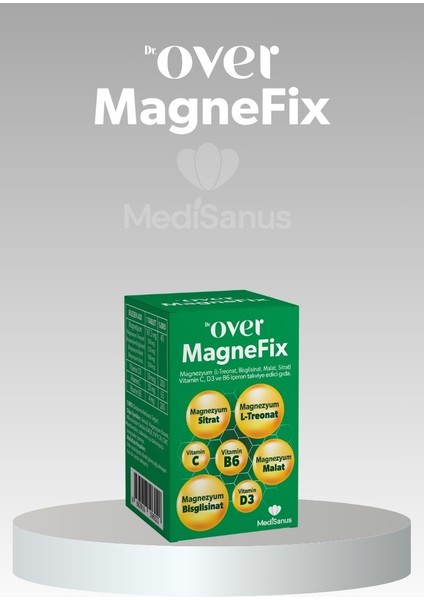 Magnefix 60 Tablet Magnezyum, L-Treonat, Bisglisinat, Malat, Sitrat, Vit C, D3 ve B6 Gıda Takviyesi
