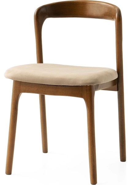 Yln Ahşap Gürgen Gövde Salon Balkon ve Mutfak Sandalyesi 6 Adet Ekru-Kahve