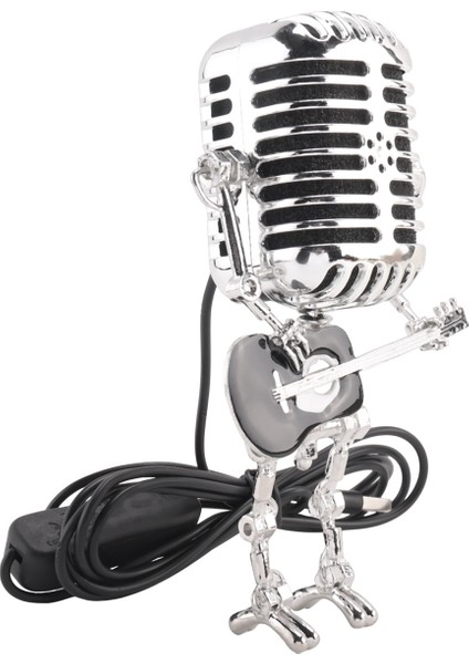 Retro tarzı vintage mikrofon robot masa lambası, vintage mikrofon robot dokunmatik dimmer lamba masa lambası siyah (Yurt Dışından)