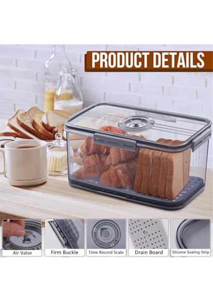 Ekmek Kutusu Mutfak Tezgahı Için Hava Geçirmez Ekmek Kutuları, Kapaklı Zaman Kayıtlı Ekmek Saklama Kabı, Ekmek Tutucu (Yurt Dışından) fiyatları
