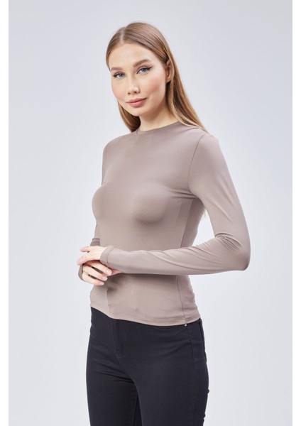 Basic Bisiklet Yaka Uzun Kollu Slim Fit Kadın Body T-Shirt fırsatları