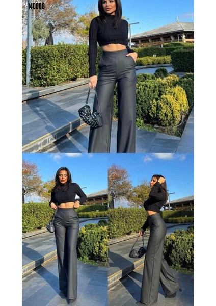 Yeni Sezon Kadın Yüksek Bel Likralı Içi Şardonlu Deri Pantolon modelleri