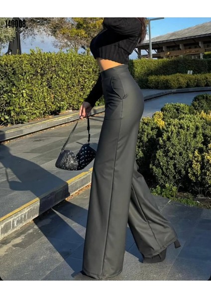 Yeni Sezon Kadın Yüksek Bel Likralı Içi Şardonlu Deri Pantolon fırsatları