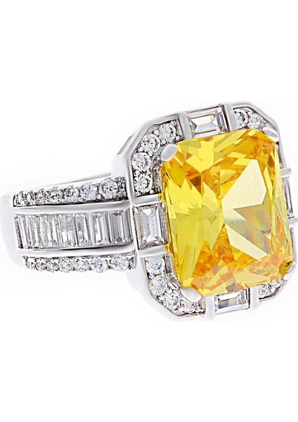 Kadın Kare Sarı Taş Detay Gümüş Yüzük