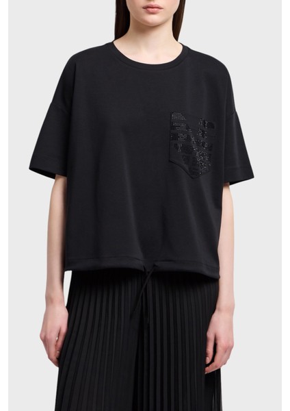 Pamuk Oversize Fit Bisiklet Yaka Tek Cepli T Shirt Bayan T Shirt EW000891 AF12545 UC001