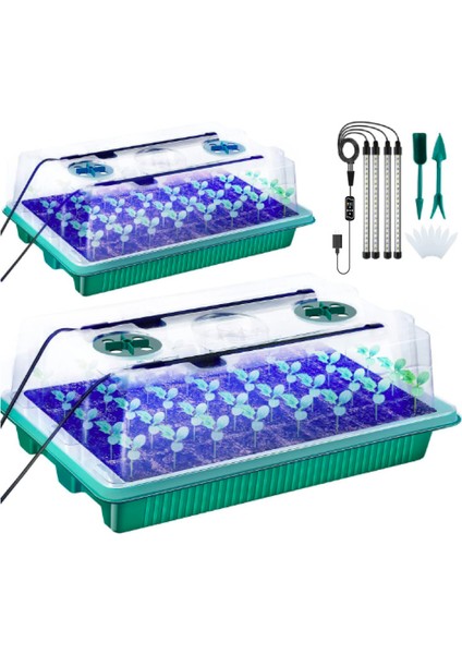 80 Üniteli Yüksek Kubbeli Çimlenme Kiti, 2'li Paket Tohum Başlangıç ​​tepsisi, 4 LED Büyütme Işığı, Akıllı Zamanlayıcı ve 3 Mod (Yurt Dışından)