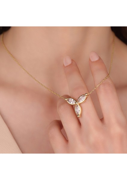 Marquise Kesim Zirconia Kolye,18 Ayar Altın Kaplama KOLYE,925 Ayar Gümüş Kolye