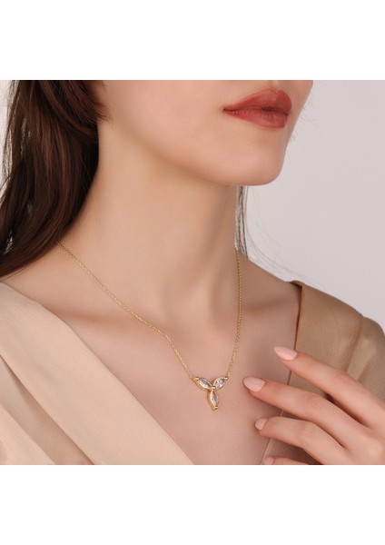 Marquise Kesim Zirconia Kolye,18 Ayar Altın Kaplama KOLYE,925 Ayar Gümüş Kolye