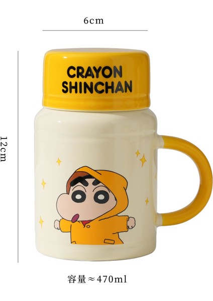 Crayon Shin-Chan Seramik Kupa Kapaklı Büyük Kapasiteli Kupa (Yurt Dışından)