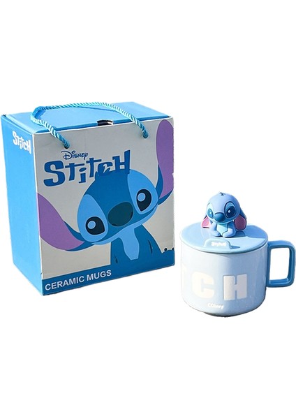 Stitch Kapaklı Seramik Kupa Kahve Kupa (Yurt Dışından)