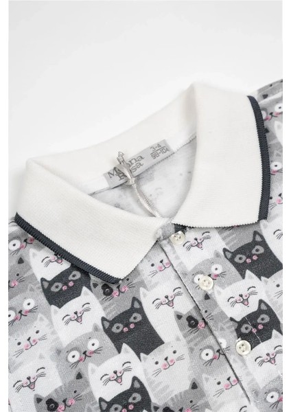 Erkek Çocuk Gri Kedi Detaylı Yazlık Polo Yaka Tişört Şort Takım modelleri