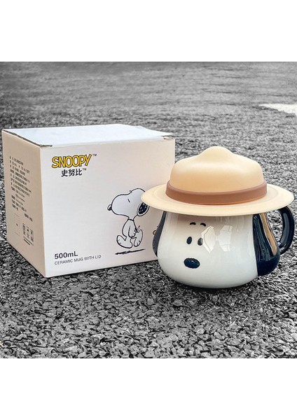 Snoopy Hasır Şapkalı Kapaklı Kupa Seramik Kupa Kahve Kupa (Yurt Dışından)