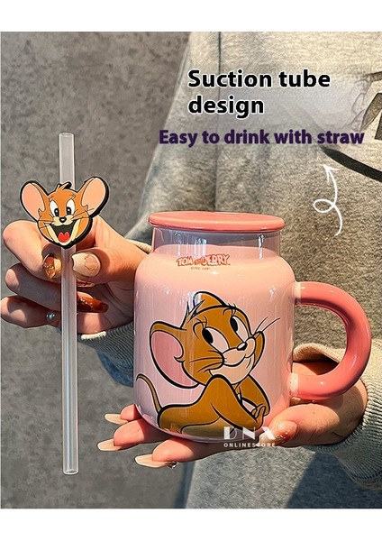 Kedi ve Fare Karikatür Kupa Büyük Kapasiteli Seramik Su Dağı Pipetli Dak (Yurt Dışından)