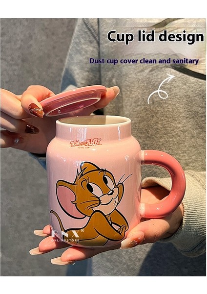 Kedi ve Fare Karikatür Kupa Büyük Kapasiteli Seramik Su Dağı Pipetli Dak (Yurt Dışından)