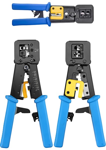 Yeni Nesil Ez RJ45 Sıkma Pensesi RJ11 RJ12 RJ45 Network Ağ Pense + Kablo Tester + 10 Adet Yeni Nesil Ez RJ45 Jack Konnektör Set Paket