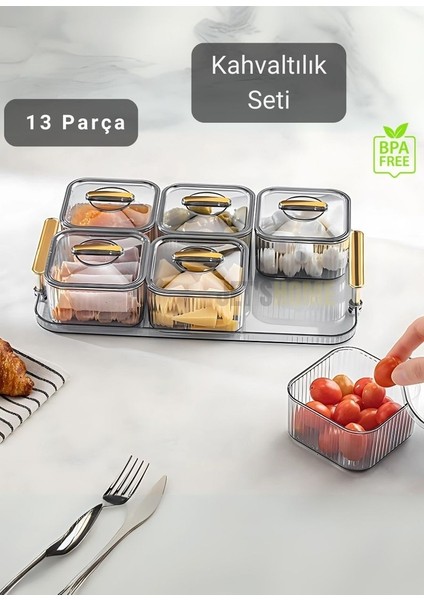 6’lı Kahvaltı Seti 13 Parça Kahvaltılık Bpa Free Sunumluk Şık Tepsili Kahvaltılık