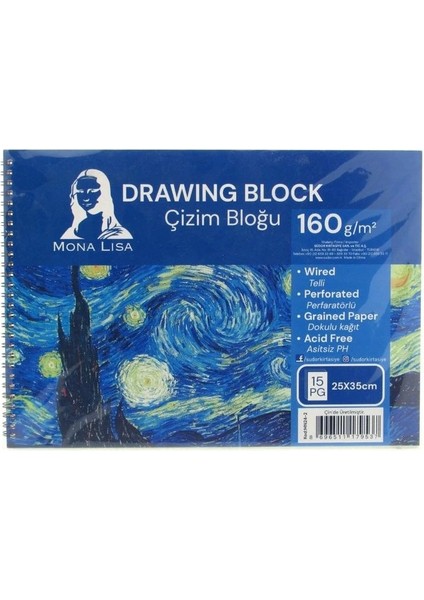 Südor MN24-2 Mona Lısa Spiralli Resim Defteri - Çizim Bloğu 25X35CM 160GR. 15YP.