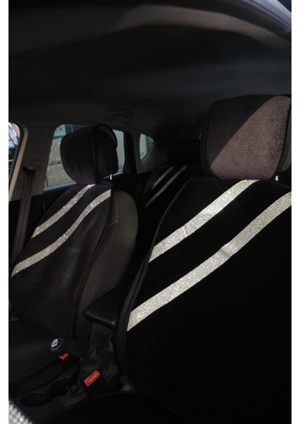 Koltuk Kılıfı Kadife & Gümüş Düz Şeritli Ön Iki