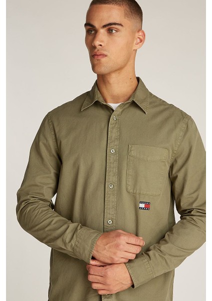Erkek Tjm Regular Fit Düz Gömlek - Yeşil